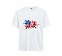 Shein Men's And Women's T-Shirts Thermal Transfer Craft American Flag Printed Crew Neck T-Shirt Plus Size% Cotton Loose Fit Casual Style Daily Comfort T-Shi