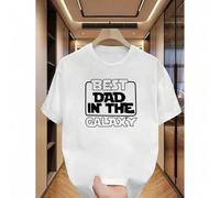 Shein Men'S "Best Dad in the Galaxy" Graphic T-Shirt - White Casual Short Sleeve Crewneck with Bold Black Lettering, Perfect for Summer, Everyday
