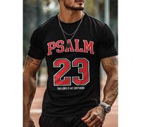 Shein Men's Black Short-Sleeve T-Shirt - "Psalm 23: The Lord is My Shepherd" Print, Comfort Fit for Summer Outdoor Activities