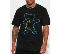 Shein Men's Casual Cotton T-Shirt - Short Sleeve, Round Neck with Unique Bear Print | Perfect for Summer & Outdoor Activities, Conventional Version, Leisure