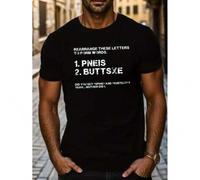Shein Men's Casual Crew Neck T-Shirt, Geometric Pattern, Regular Fit, with Rearrange These Letters to Form Words Print, for All-Season Top