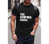 Shein Men'S Casual Crew Neck T-Shirt - "The Groom Squad" Print, Short Sleeve, Polyester Knit Fabric, Regular Fit, Summer Top for Going Out - H , 150gsm Tee