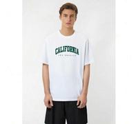 Shein Men'S Casual Crew Neck T-Shirt with "California, Los Angeles" Print, Slight Stretch, Regular Fit, Fashionable Summer Top for Sports and Leisure - 180g