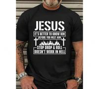 Shein Men's Casual Crew Neck T-Shirt with 'Jesus It's Better to Know Him Before You Meet Him' Print - Breathable