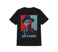 Shein Men's Casual Round Neck T-Shirt with "Let's Cook" Heisenberg Print - Black Cotton, Machine Washable, Ideal Summer Gift for Men