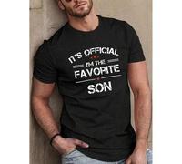 Shein Men's Casual Short Sleeve T-Shirt, "It's Official I'm the Favorite Son" Print, Polyester, Regular Fit, Summer Fashion Top, Round Neck, Geometric Desig
