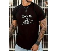 Shein Men's Casual Short Sleeve T-Shirt With Dad & Me Fist Bump Graphic Print - White Round Neck Machine Washable Regular Fit Father-Son Bonding Apparel, Fa