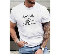 Shein Men's Casual Short Sleeve T-Shirt With Dad & Me Fist Bump Graphic Print - White Round Neck Machine Washable Regular Fit Father-Son Bonding Apparel, Fa