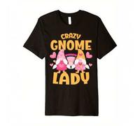 Shein Men's "Crazy Gnome Lady" Graphic T-Shirt - 100% Cotton, Soft & Breathable Crew Neck Short Sleeve Tee, Whimsical Garden Dwarf Design with