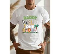 Shein Men's "Daddy Of The Wild One" Animal Print Crew Neck T-Shirt - Lightweight Summer Tee With Zebra, Giraffe & Lion Design, Regular Fit Casual Top For Fa