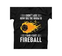 Shein Men's Dungeons & Dragons Fireball Graphic T-Shirt - Black Casual Summer Tee with " I Said Cast Fireball" Print, Short Sleeve Round Neck