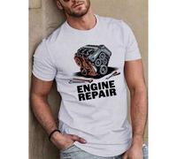 Shein Men's Engine Repair Graphic Print T-Shirt -Casual Short Sleeve Tee with Automotive Design, Lightweight Summer Top, Regular Fit, Machine Washable, Mech