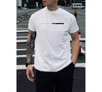 Shein Men'S "FACE THE FUTURE" Graphic Tee - Casual Crew Neck, Short Sleeve, Slight Stretch, Summer T-Shirt in Black with White Stripes Design