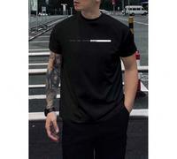 Shein Men'S "FACE THE FUTURE" Graphic Tee - Casual Crew Neck, Short Sleeve, Slight Stretch, Summer T-Shirt in Black with White Stripes Design