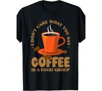 Shein Men's Funny Coffee Lover T-Shirt - "I Don't Care What You Say, Coffee Is A Food Group" Graphic, 100% Cotton Slim Fit Casual Tee, Black With Orange Pri
