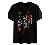 Shein Men's Graphic T-Shirt - Black Band Lyric Print Short Sleeve Tee| Breakdown Song Titles| Casual Summer Round Neck Top| Machine Washable Rock Music Fa