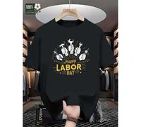 Shein Men's Happy Labor Graphic T-Shirt - 100% Cotton Short Sleeve Casual Tee with Tool Design, Regular Fit Summer Top for Adults, Machine Washable