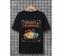 Shein Men's Houses & Humans D&D Graphic T-Shirt - Casual Cotton Knit, Short Sleeve, Round Neck, Loose Fit, Fantasy Dungeon Design With Dragons & Dice, Perfe