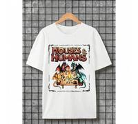 Shein Men's Houses & Humans D&D Graphic T-Shirt - Casual Cotton Knit, Short Sleeve, Round Neck, Loose Fit, Fantasy Dungeon Design With Dragons & Dice, Perfe