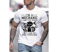 Shein Men's Humor Graphic T-Shirt - "I Can Fix What Stupid Does" Slogan with Gears & Wrenches Design, Light Grey Casual Short Sleeve Tee, Regu