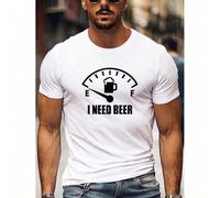 Shein Men's "I NEED BEER" Graphic White T-Shirt - Casual & Athletic Short Sleeve Crew Neck, Breathable Polyester Blend, Perfect for Summer Workouts & Everyd