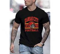 Shein Men'S KANSAS CITY Graphic T-Shirt, Casual Round Neck, Regular Fit, Slightly Stretchy, Suitable for Year-Round Casual Wear for Adults.