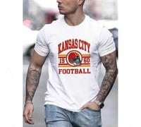 Shein Men'S KANSAS CITY Graphic T-Shirt, Casual Round Neck, Regular Fit, Slightly Stretchy, Suitable for Year-Round Casual Wear for Adults.