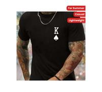 Shein Men's King of Spades Graphic Tee - Casual Crew Neck Short Sleeve, Lightweight Cotton T-Shirt for Summer & All-Season Wear, Machine Washable, Summe