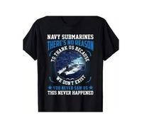 Shein Men'S Navy Submarines Graphic Tee - 100% Cotton Crew Neck Short Sleeve Casual T-Shirt with Patriotic "No Reason to Thank Us" Print, 220gsm Breathable