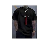 Shein Men's Paris Graphic Print Cotton T-Shirt - Soft Round Neck, Slightly Stretchy Street Style, Breathable All-Season Casual Tee, Machine Washable Regular