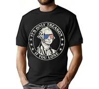 Shein Men's Patriotic Print T-Shirt with George Washington Illustration, Black Cotton Short Sleeve Casual T-Shirt, Casual T-Shirts | Patriotic Apparel | Mac