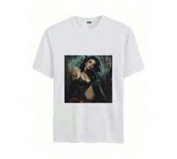 Shein Men's Popular Cotton DIY T-Shirt Gothic-Themed Graphic Featuring A Woman In Black.Summer Versatile Casual Loose T-Shirts For Both Men And Women