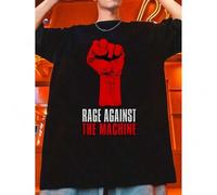 Shein Men'S Summer Casual Crew Neck T-Shirt, 100% Cotton Knit Fabric, Regular Fit, Slight Stretch, 220g/m², Rage Against the Machine Graphic Tee