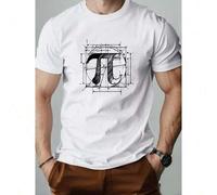 Shein Men'S Summer Casual Crew Neck T-Shirt with Pi Pattern, 100% Cotton Knit Fabric, Slight Stretch, Regular Fit, Solid Color, 220g/m² - Perfect for Adult
