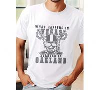 Shein Men's Summer Short Sleeve T-Shirt with Front Print - Comfortable, Breathable Fabric, Casual Sporty - What Happens In Vegas Started In Oakland Tee For