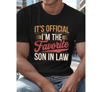 Shein Men'S Summer T-Shirt, "I'm the Favorite Son in Law" Print, Casual Short Sleeve Tee, 100% Cotton, Regular Fit, Crew Neck, Geometric Pattern,