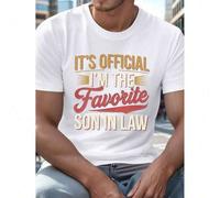 Shein Men'S Summer T-Shirt, "I'm the Favorite Son in Law" Print, Casual Short Sleeve Tee, 100% Cotton, Regular Fit, Crew Neck, Geometric Pattern,