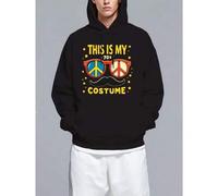 Shein Men's "This Is My 70s Costume" Graphic Tee - Crew Neck Short Sleeve Hooded Sweatshirt, Summer Casual Top with Retro Peace Sign & Mustach