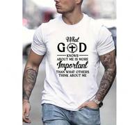 Shein Men's WHAT GOD KNOWS ABOUT ME IS MORE IMPORTANT Pattern Comfy Chic Casual T-shirt, Novel Top Tee For Adult, Men, Women, Teen, Teenager, Adolescent, Yo