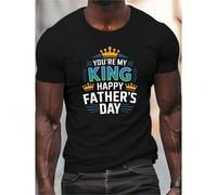 Shein Men'S "You're My King Happy Father'S quot; T-Shirt - Casual Crew Neck, Lightweight Summer Top with Crown Graphic, Black Short Sleeve Tee for Dad,