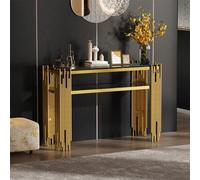 Shein Mesa auxiliar de salón moderna de mediados de siglo, 128 x 44 x 80 cm, consola, cuerpo negro con patas doradas, MDF de doble capa, capacidad de carga