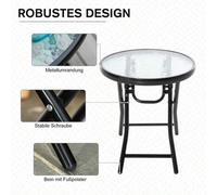 Shein Mesa auxiliar redonda plegable Outsunny, mesa de jardín con tapa de cristal, Ø 45 cm, fabricada en metal, apta para balcones y terrazas.