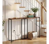 Shein Mesa consola con regleta, mesa consola en forma de L Shmal con estación de carga, 2 tomas de corriente y 2 puertos USB, mesa de sofá, para entrada, pa