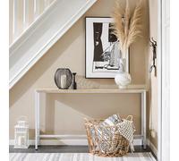 Shein Mesa consola estrecha para recibidor - Mesas consola para salón, aparador metálico, diseño robusto - Ideal para recibidor u oficina - Natural y negro,