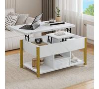 Shein Mesa de centro con tablero elevable y cajones, mesa multifuncional 4 en 1 con espacio de almacenamiento, convertible en mesa de comedor para sala de e