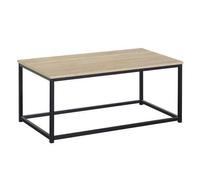 Shein Mesa de centro fija en color roble cambrian y negro con estructura de metal para sala, medidas 90x40x48 cm