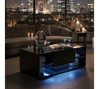 Shein Mesa de centro moderna y minimalista de alto brillo, 100 x 50 x 35 cm, con cajones ocultos y estantes de vidrio de doble capa, adecuada como mesa cent