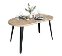 Shein Mesa de Comedor Extensible Ancho 80/120/160 cm Mesa Redonda Berg Comedor Negro y Tono Claro 3 Posiciones con Patas de Metal y Tapa de Madera 80 cm Alt
