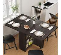 Shein Mesa de comedor plegable, extensible, de madera, para 4 personas, mesa de cocina con 2 estantes y ruedas, diseño ahorrador de espacio para espacios pe