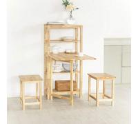 Shein Mesa de comedor plegable FWT70-N con estante, mesa de comedor de madera de caucho, mesa de cocina plegable, escritorio, mesa de madera para cocina y c